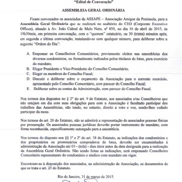 Convocação para AGO da ASSAPE