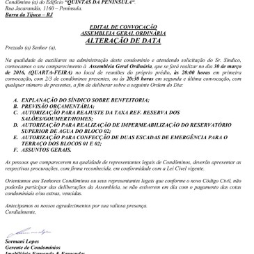 Edital de convocação para Assembleia Geral Ordinária