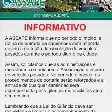 Acesso de caminhões durante Olimpíadas