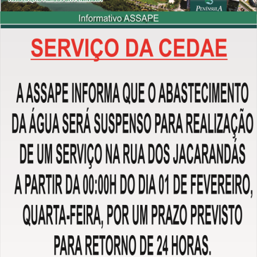 Interrupção no abastecimento de água nesta quarta-feira