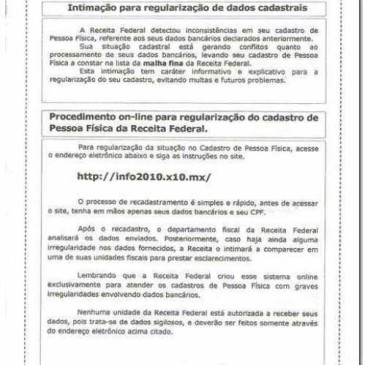 Receita Federal alerta para golpe do IR via Correios