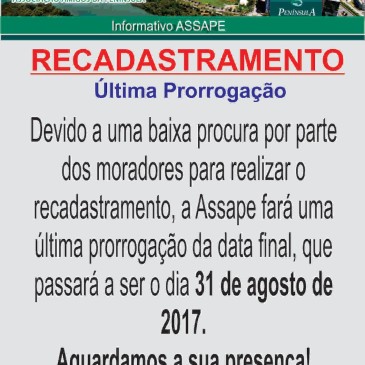 Recadastramento da ASSAPE: prazo ampliado até o dia 31